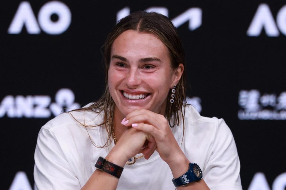 Belarus' Aryna Sabalenka speaks during a press conference after her defeat against Kazakhstan's Elena Rybakina during their women's singles final match on day fourteen of the Australian Open tennis tournament in Melbourne on January 31, 2026.  DAVID GRAY / AFP