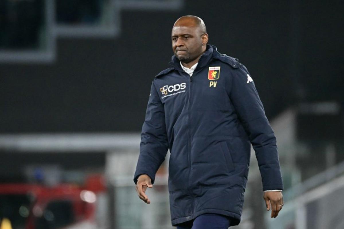 Genoa's French coach Patrick Vieira leaves at the end of the Italian Serie A football match between AS Roma and Genoa at the Olympic Stadium in Rome on January 17, 2025.  Filippo MONTEFORTE / AFP