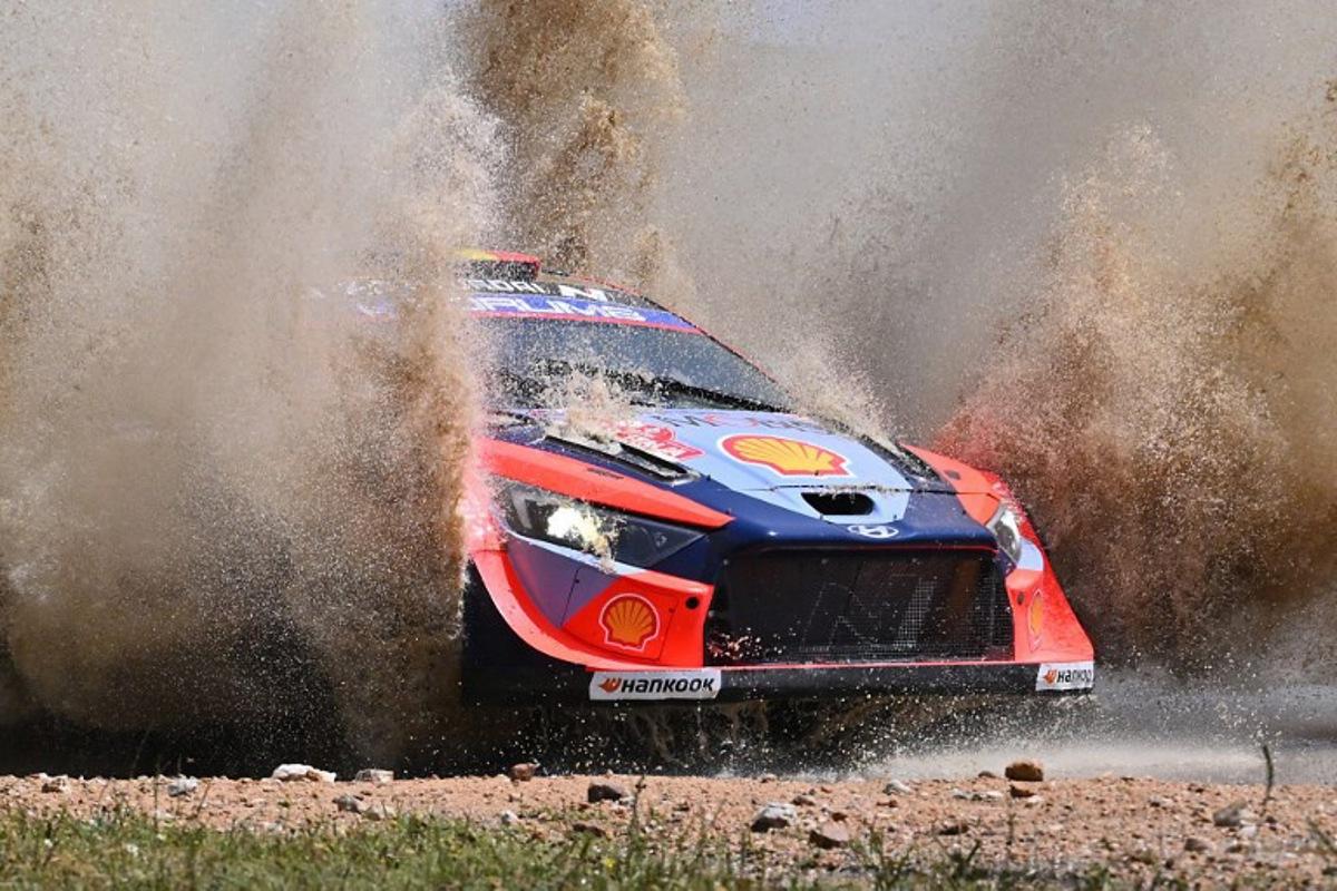 Belgian driver Thierry Neuville steers his Hyundai i20N Rally 1 with co-driver Martijn Wydaeghe as they compete in the the SS3 special during the 22nd edition of the Rally Italia Sardegna, 6th round of the FIA World Rally Championship (WRC), at Sa Conchedda, near Ala dei Sardi, Sardinia, on June 6, 2025.  Andreas SOLARO / AFP