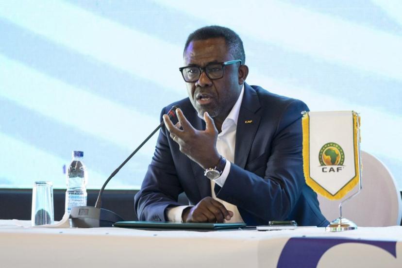 CAF General Secretary Veron Mosengo-Omba speaks during the Confederation of African Football (CAF) and VISA partnership announcement in Abidjan on October 11, 2023.  WIKUS DE WET / AFP