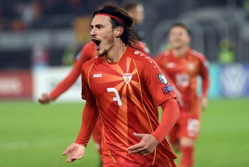 Macedonia's Eljif Elmas celebrates scoring a goal during the FIFA World Cup 2022 qualification football match North Macedonia vs Iceland, in Skopje on November 14, 2021.  Robert ATANASOVSKI / AFP