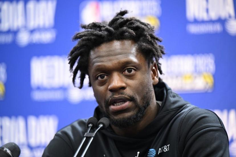 Basketball player Julius Randle, of the New York Knicks, speaks during a media availability as part of the 2023 NBA All-Star Weekend in Salt Lake City, Utah, on February 18, 2023.  Patrick T. Fallon / AFP
