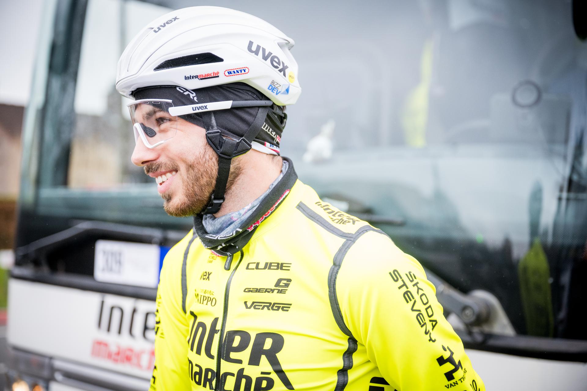 Belgian Vito Braet of Intermarche-Wanty is seen at a track reconnaissance session ahead this weekend's one-day cycling race Omloop Het Nieuwsblad, opening race of the Flemish classic one day races season, Thursday 27 February 2025. BELGA PHOTO JASPER JACOBS