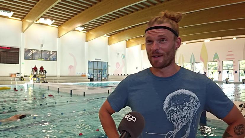 Video showing Video shows an interview of Belgian extreme porter Matthieu Bonne during his final training session at the LAGO Olympic swimming pool in Bruges, where he is a lifeguard himself. The West Flanders sportsman is ready for his world record attempt at non-stop swimming in the sea in Greece. BELGA VIDEO MAAIKE TIJSSENS
