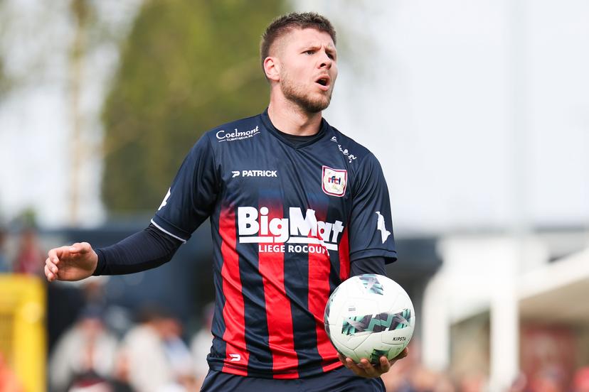 Liege's Ryan Merlen pictured during a soccer match between RFC Liege and Jong Genk, Sunday 13 April 2025 in Liege, on day 29 of the 2024-2025 'Challenger Pro League' 1B second division of the Belgian championship. BELGA PHOTO NATACHA FREISEN