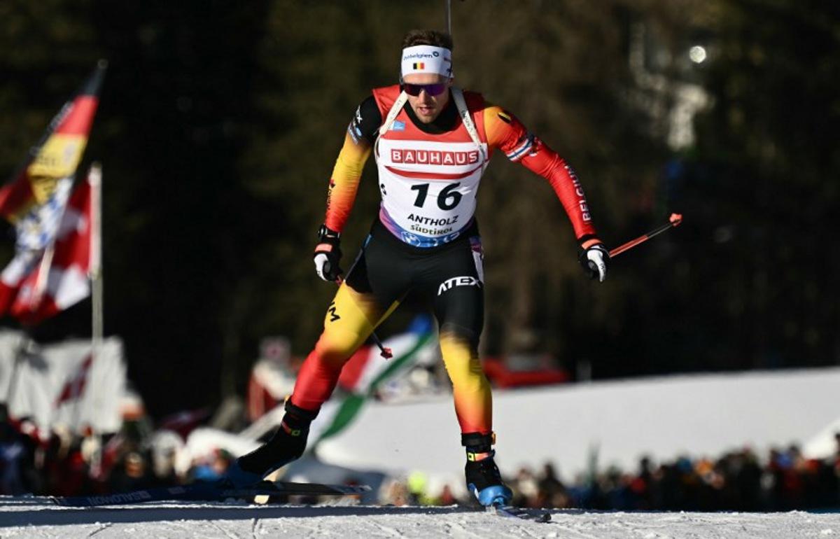 Belgium's Thierry Langer competes in the men's 10km sprint event of the IBU Biathlon World Cup in Antholz-Anterselva, Italy, on January 24, 2025.  Marco BERTORELLO / AFP