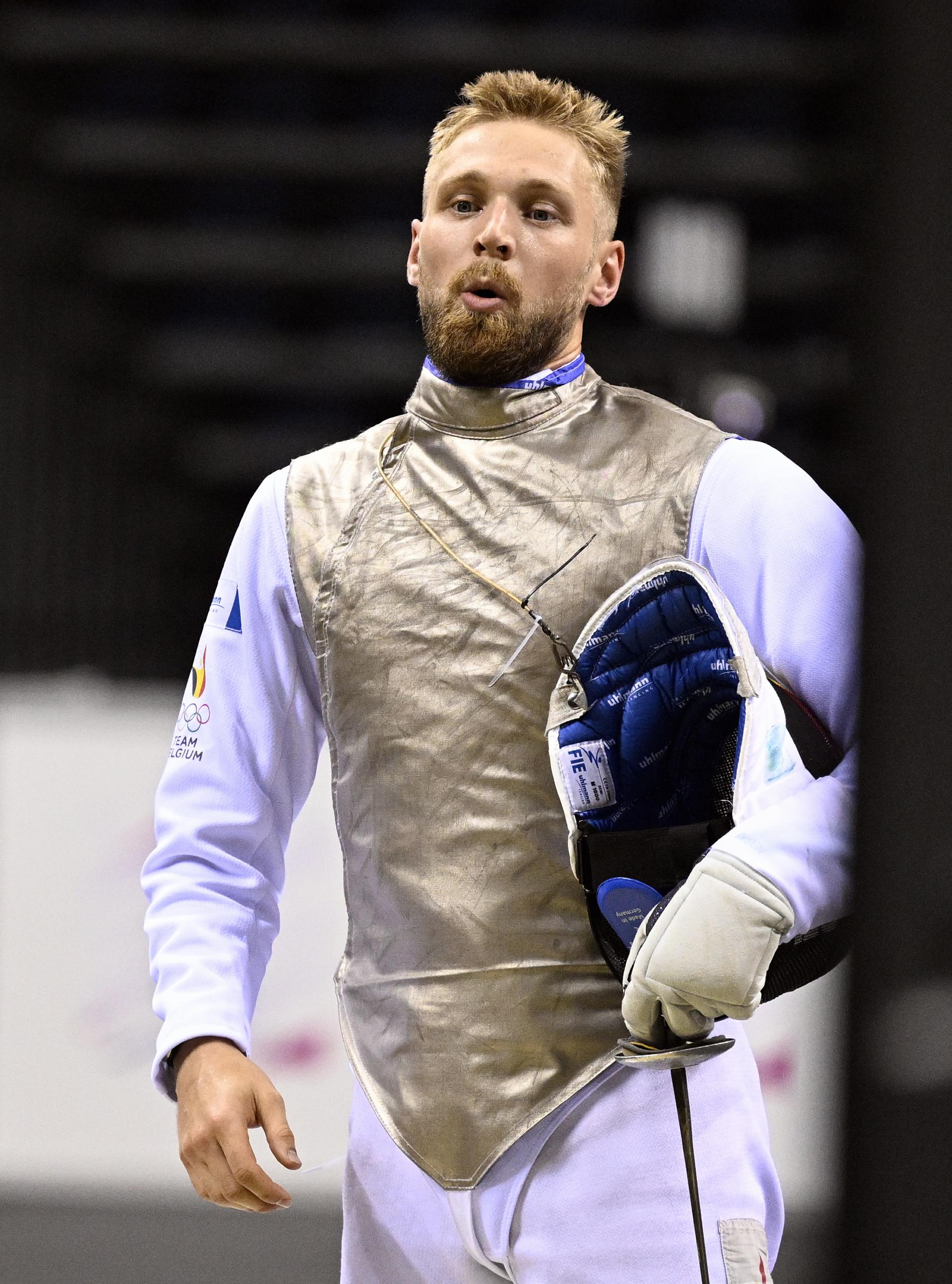 Fencing Athlete Stef De Greef pictured in action during a fight in the men's foil competition, at the European Games in Krakow, Poland on Monday 26 June 2023. The 3rd European Games, informally known as Krakow-Malopolska 2023, is a scheduled international sporting event that will be held from 21 June to 02 July 2023 in Krakow and Malopolska, Poland. BELGA PHOTO LAURIE DIEFFEMBACQ