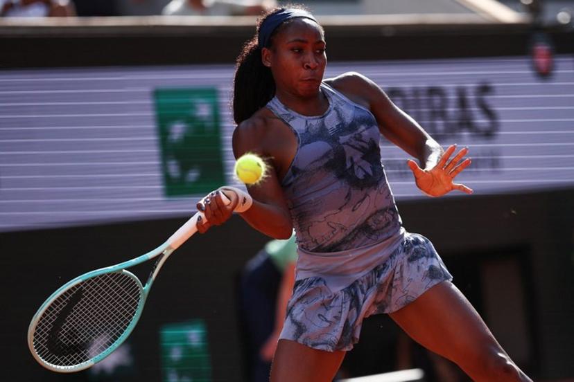 US Coco Gauff plays a forehand return to Czech Republic's Marie Bouzkova during their women's singles match on day 7 of the French Open tennis tournament on Court Philippe-Chatrier at the Roland-Garros Complex in Paris on May 31, 2025.  Anne-Christine POUJOULAT / AFP