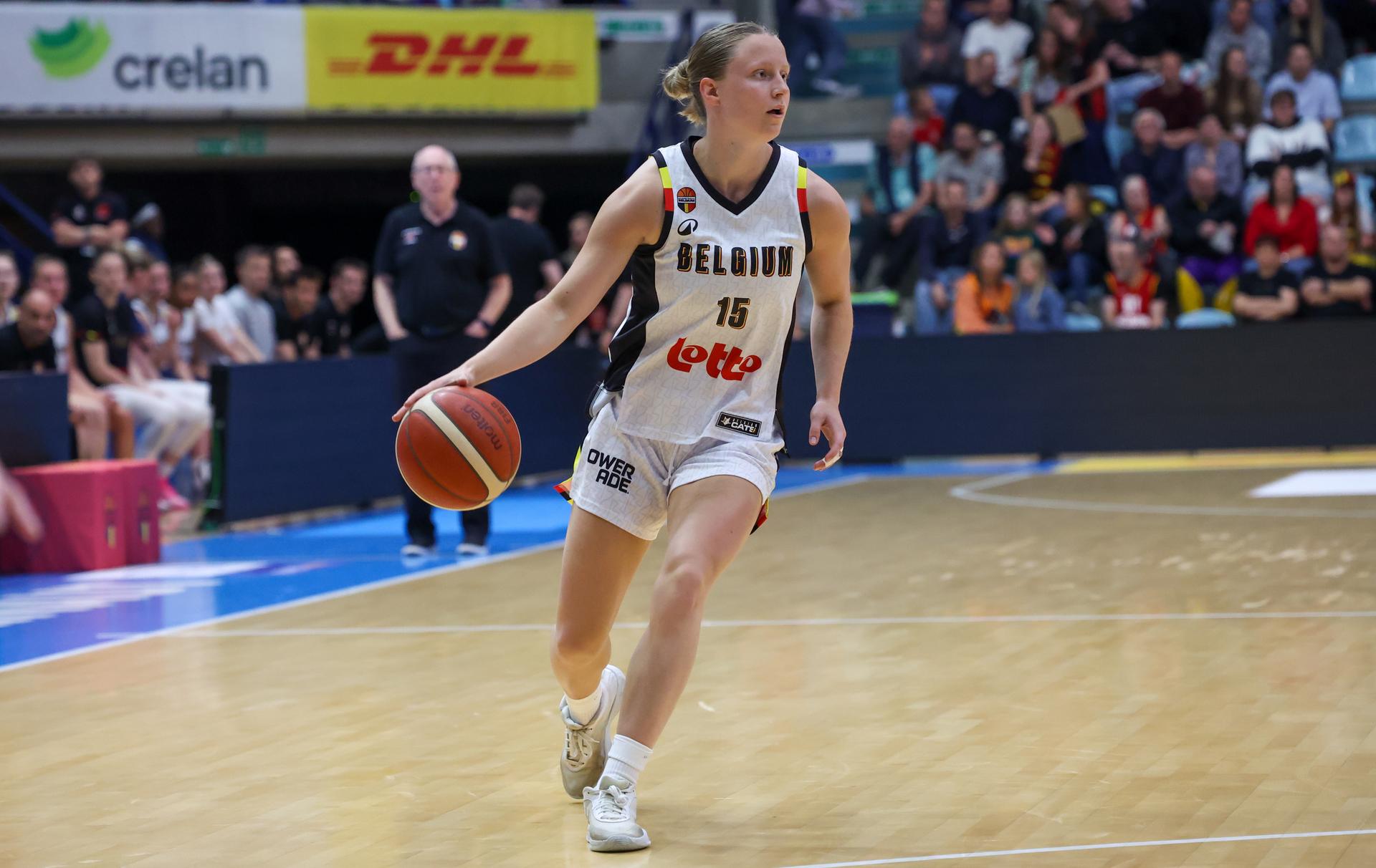 Belgium's Renee Denys pictured in action during a friendly basket game between Belgium's national team Belgian Cats and Italy, in Jemappes, on Friday 23 May 2025. BELGA PHOTO VIRGINIE LEFOUR