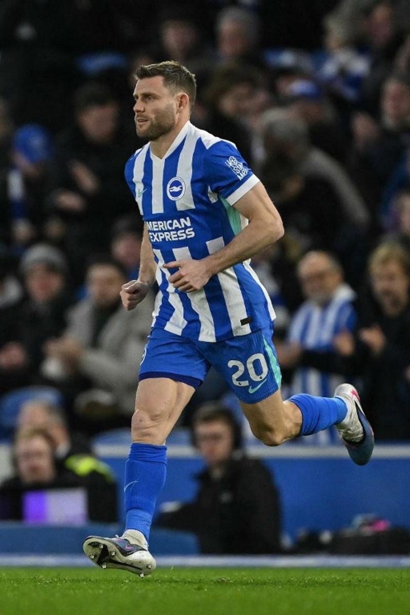 Brighton's English midfielder #06 James Milner comes on as a substitution during the English Premier League football match between Brighton and Hove Albion and Everton at the American Express Community Stadium in Brighton, southern England on January 31, 2026.  Glyn KIRK / AFP