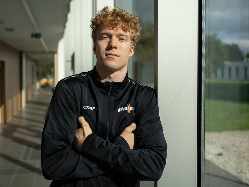Belgian gymnast Kilan Van der Aa poses for the photographer during a press conference to announce the Belgian men's and women's teams that will participate in the Artistic Gymnastics World Championships in Jakarta (19-25/10), on Thursday 09 October 2025, in Gent. BELGA PHOTO JAMES ARTHUR GEKIERE