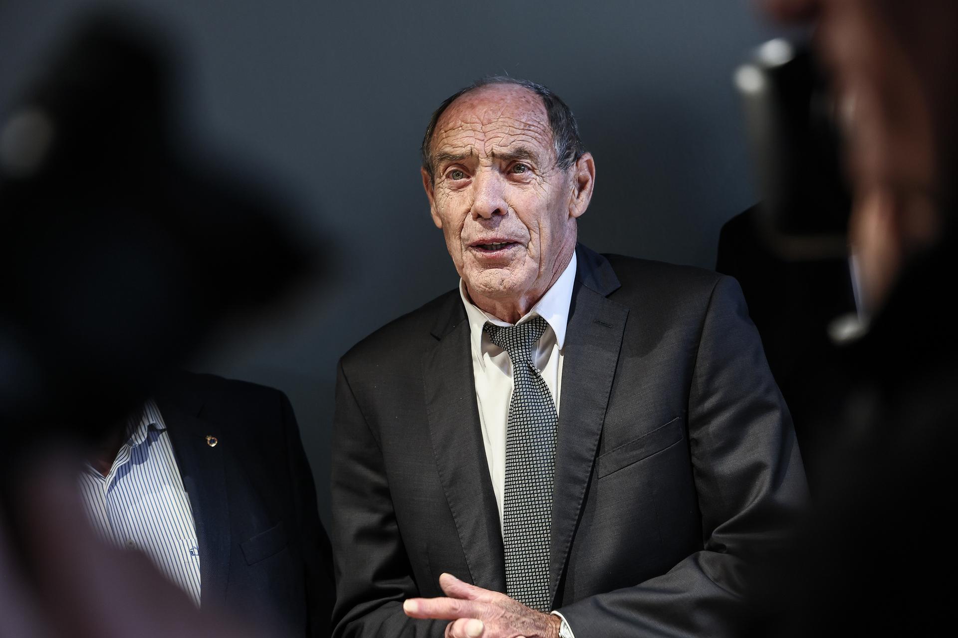 Raoul Lambert pictured during the reveal of the statue of former Club Brugge player Raoul Lambert to celebrate his 80th anniversary ahead of a soccer match between Club Brugge and RSC Anderlecht, Sunday 27 October 2024 in Brugge, on day 12 of the 2024-2025 season of the 'Jupiler Pro League' first division of the Belgian championship. BELGA PHOTO BRUNO FAHY