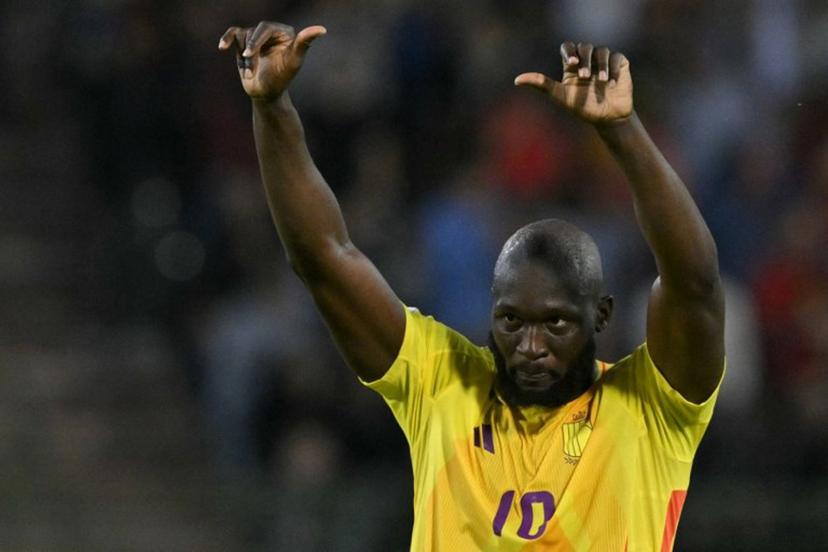 Belgium's forward #10 Romelu Lukaku reacts during the FIFA World Cup 2026 Group J European qualification football match between Belgium and Wales at the King Baudouin Stadium in Brussels, on June 9, 2025.  NICOLAS TUCAT / AFP