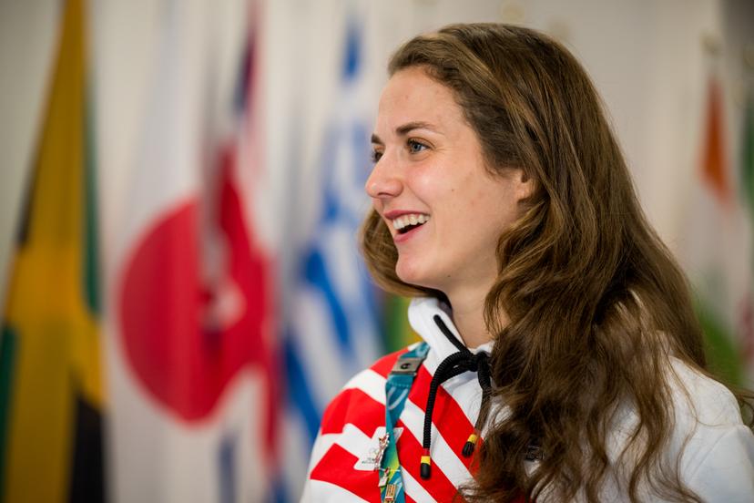 Belgian speed skater Isabelle van Elst talks to the press during a press conference of the Belgian Olympic and Interfederal Committee (COIB) before the Milano Cortina 2026 Olympic Winter Games, on Saturday 07 February 2026 in Milan, Italy. The XXV Winter Olympics take place from 6 to 22 February 2026 in Italy. BELGA PHOTO JASPER JACOBS