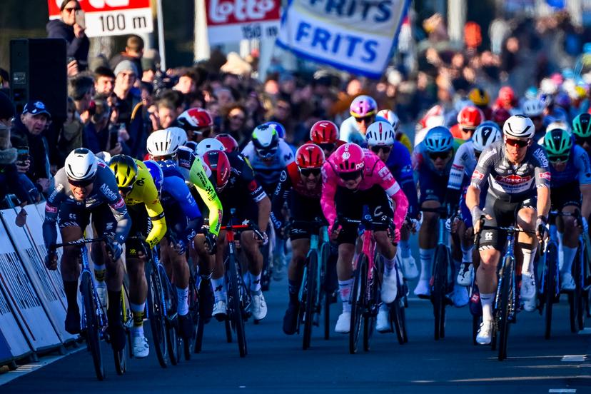Belgian Jasper Philipsen of Alpecin-Deceuninck sprints to the finish of the Kuurne-Brussels-Kuurne one day cycling race, 196,9 km from Kuurne to Kuurne via Brussels, Sunday 02 March 2025. BELGA PHOTO ERIC LALMAND