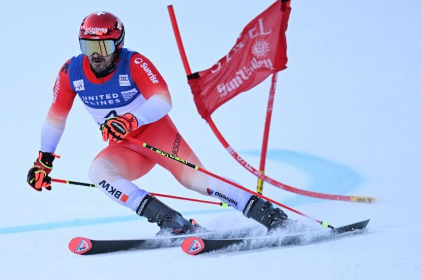 Switzerland's Loic Meillard races during the first run of the men's Giant Slalom event during the 2025 FIS Alpine World Cup Finals at Sun Valley Resort in Sun Valley in Sun Valley, Idaho, on March 26, 2025.  Patrick T. Fallon / AFP