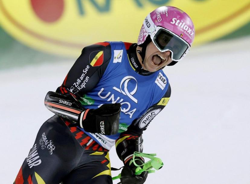 Belgium's Sam Maes reacts after competing in the second run of the men's Giant Slalom event of FIS Alpine Skiing World Cup in Schladming, Austria, on January 27, 2026.  ERWIN SCHERIAU / APA / AFP