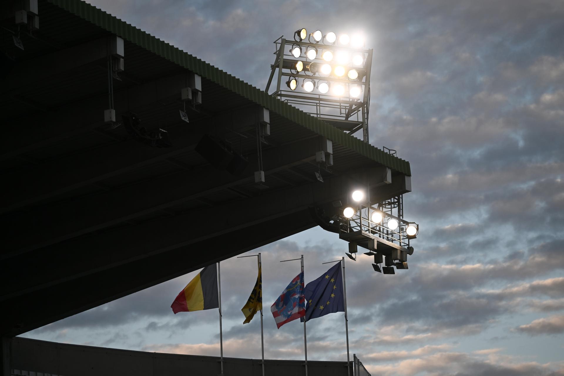 Illustration picture showing stadium lights taken during a soccer match between Cercle Brugge and STVV, Sunday 29 September 2024 in Bruges, on day 9 of the 2024-2025 'Challenger Pro League' 1B second division of the Belgian championship. BELGA PHOTO MAARTEN STRAETEMANS