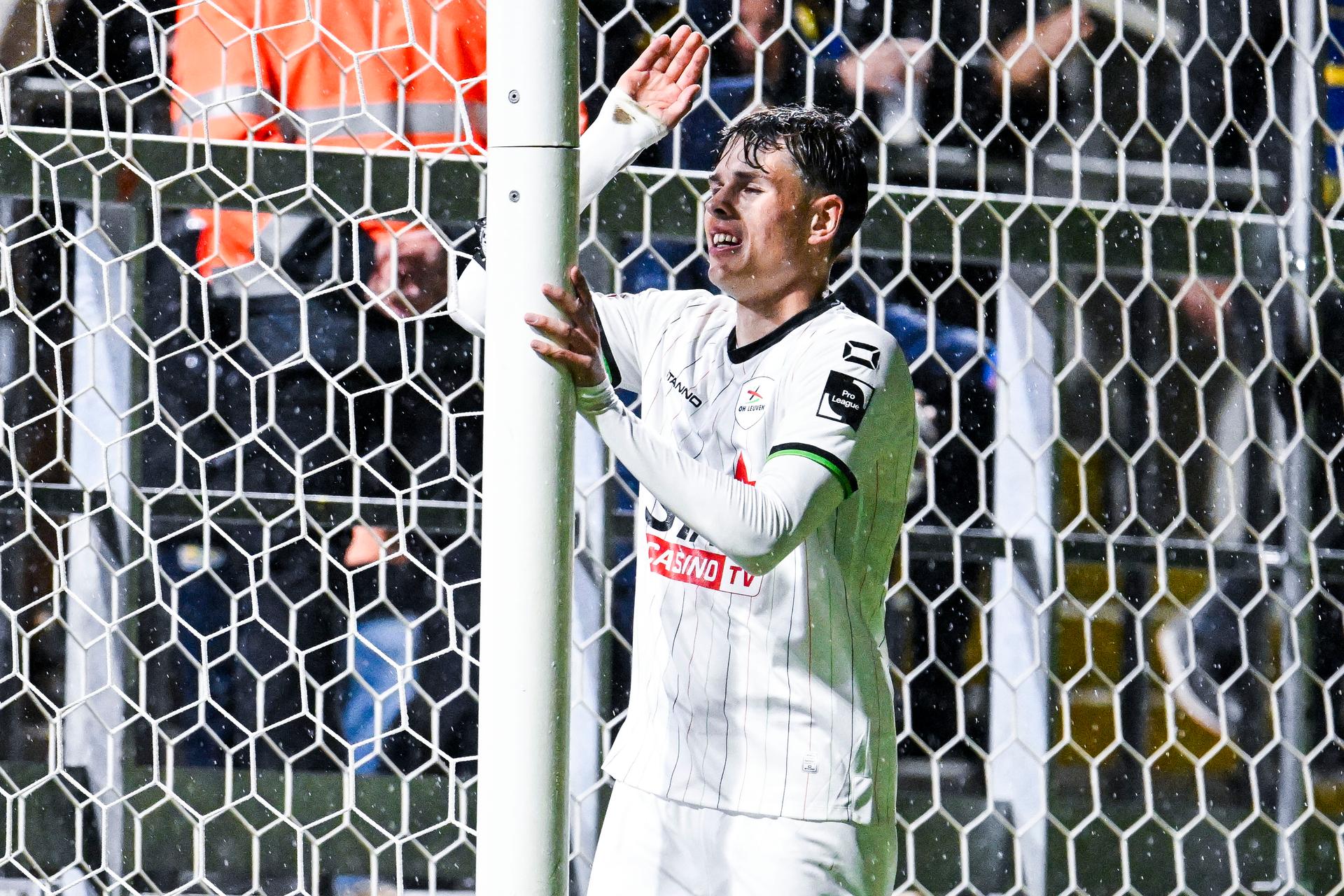 OHL's Casper Terho reacts after missing a big chance during a soccer match between KVC Westerlo and Oud-Heverlee Leuven, Sunday 05 October 2025 in Westerlo, on day 10 of the 2025-2026 'Jupiler Pro League' first division of the Belgian championship. BELGA PHOTO TOM GOYVAERTS