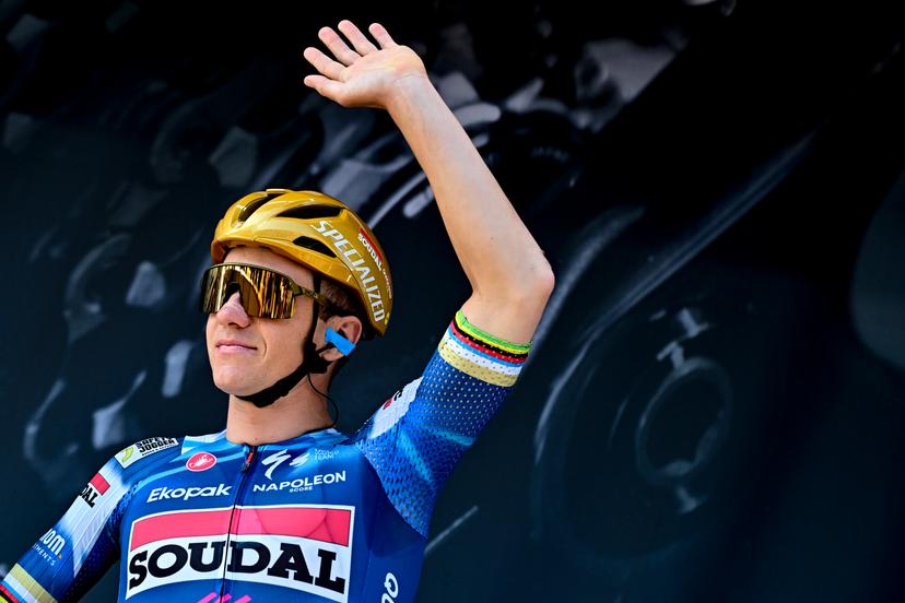Belgian Remco Evenepoel of Soudal Quick-Step pictured at the start of the men elite race of the Liege-Bastogne-Liege one day cycling event, 252km from Liege, over Bastogne to Liege, Sunday 27 April 2025. BELGA PHOTO MAARTEN STRAETEMANS