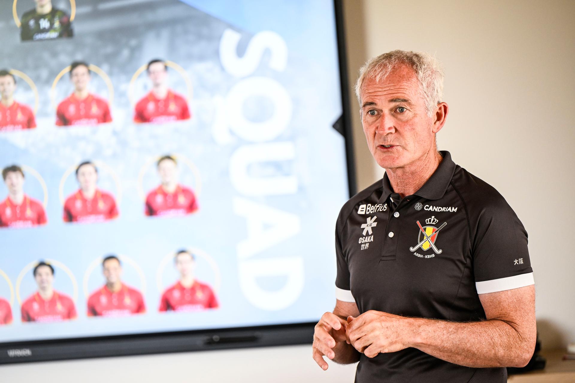 Belgium's head coach Shane McLeod pictured during a press briefing with the Belgian Red Lions Belgium's national men's hockey team on the European Championships in Mönchengladbach, Germany (08-17/08) on Thursday 17 July 2025 in Antwerp. Coach McLeod will assess the preparation of his team to date, comment on their selection and give a preface to the Euro 2025. BELGA PHOTO TOM GOYVAERTS