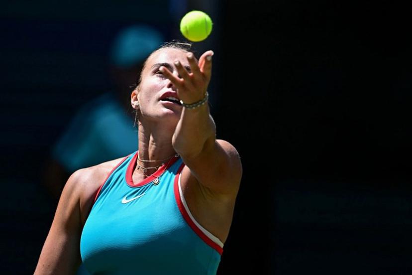 Belarus' Aryna Sabalenka serves the ball to Czech Republic's Marketa Vondrousova (not in picture) during their semi-final match at the WTA tennis tournament in Berlin on June 21, 2025.  Tobias SCHWARZ / AFP