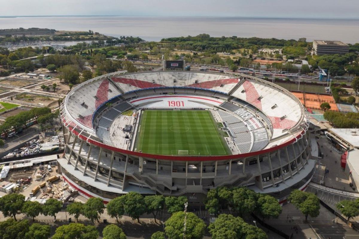 Aerial view of the Monumental stadium before the friendly football match between Argentina and Panama in Buenos Aires, on March 23, 2023.  Emiliano LASALVIA / AFP