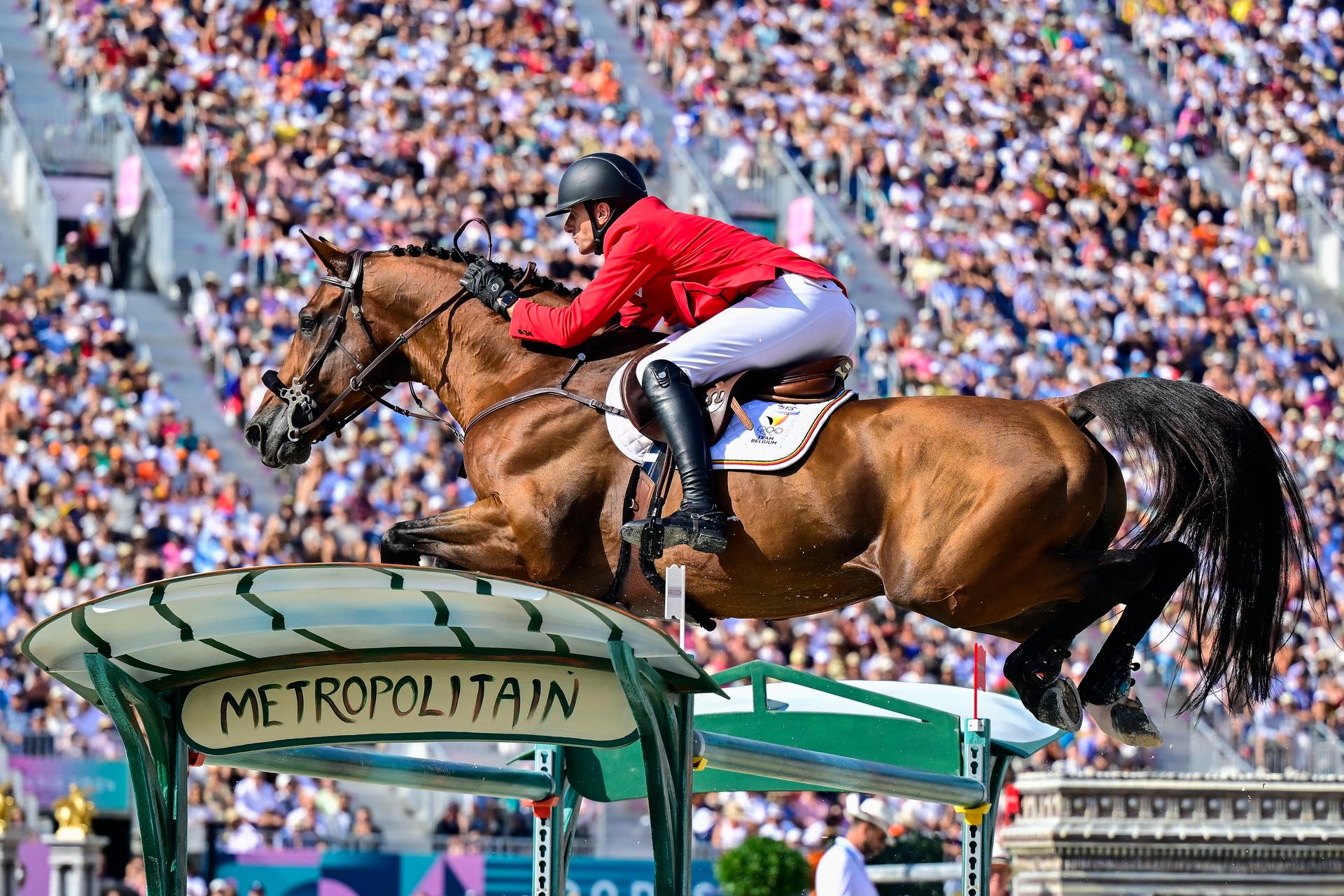 Belgian rider Gregory Wathelet and his horse Bond James Bond De Haypictured in action during the Equestrian Mixed Individual Jumping final at the Paris 2024 Olympic Games, on Tuesday 06 August 2024 in Paris, France. The Games of the XXXIII Olympiad are taking place in Paris from 26 July to 11 August. The Belgian delegation counts 165 athletes competing in 21 sports. BELGA PHOTO DIRK WAEM