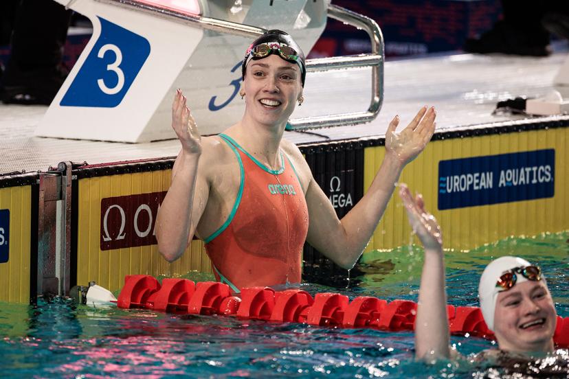 Florine Gaspard of Belgium during the Women's 50m Breaststroke Final at the European Aquatics Short Course Swimming Championships in Lublin, Poland, on Sunday 07 December 2025. BELGA PHOTO NIKOLA KRSTIC