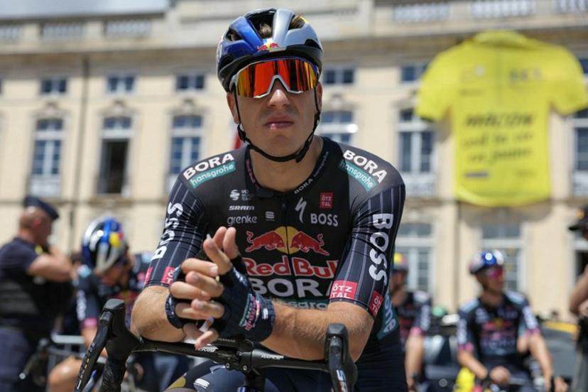 Red Bull - BORA - hansgrohe team's Dutch rider Danny Van Poppel awaits the start of the 6th stage of the 111th edition of the Tour de France cycling race, 163,5 km between Macon and Dijon, on July 4, 2024.  Thomas SAMSON / AFP