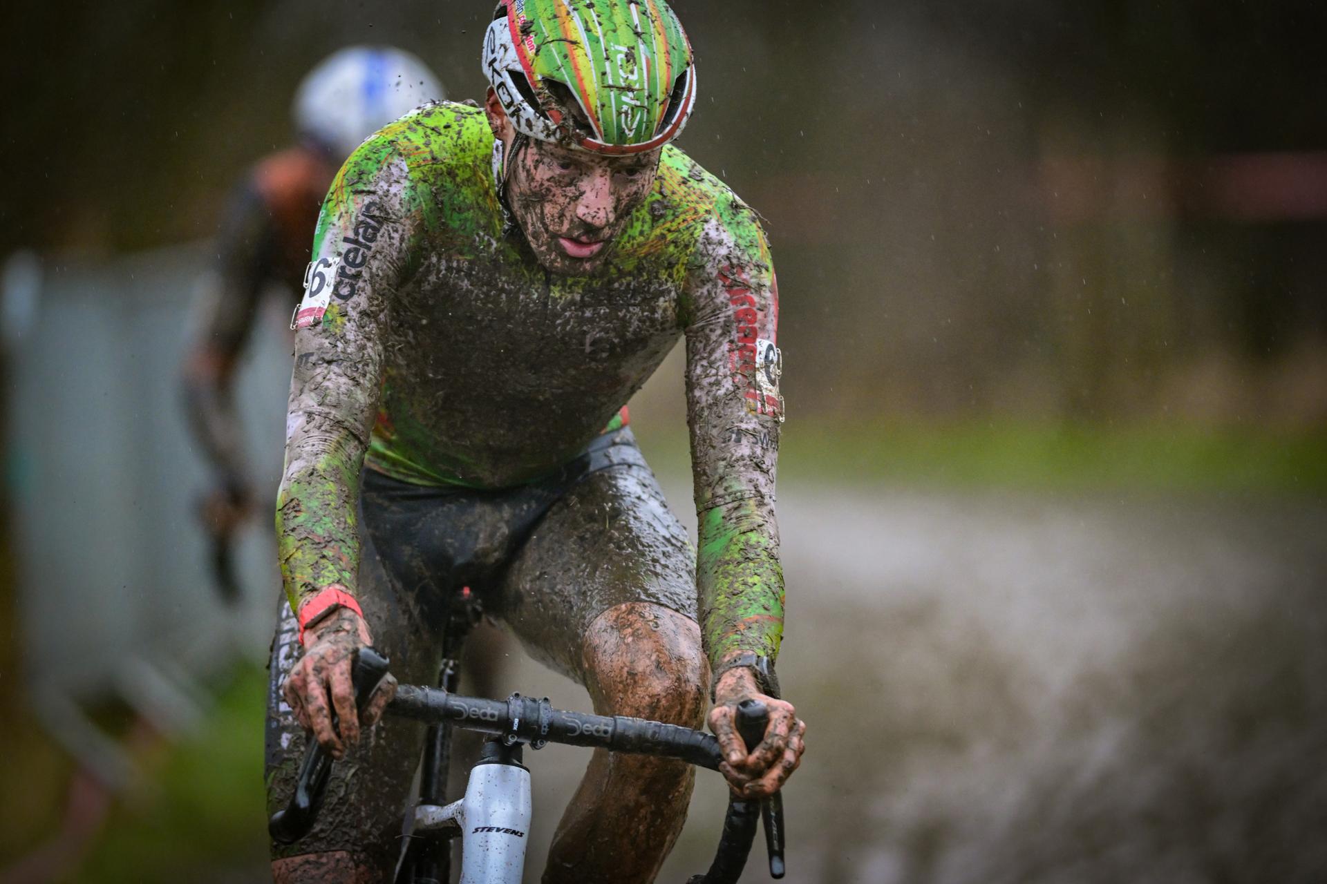 Belgian Joran Wyseure pictured in action during the men's elite race of the Cyclocross Otegem cycling event, Monday 12 January 2026 in Otegem, the day after the Belgian national cyclocross championships. BELGA PHOTO DAVID PINTENS