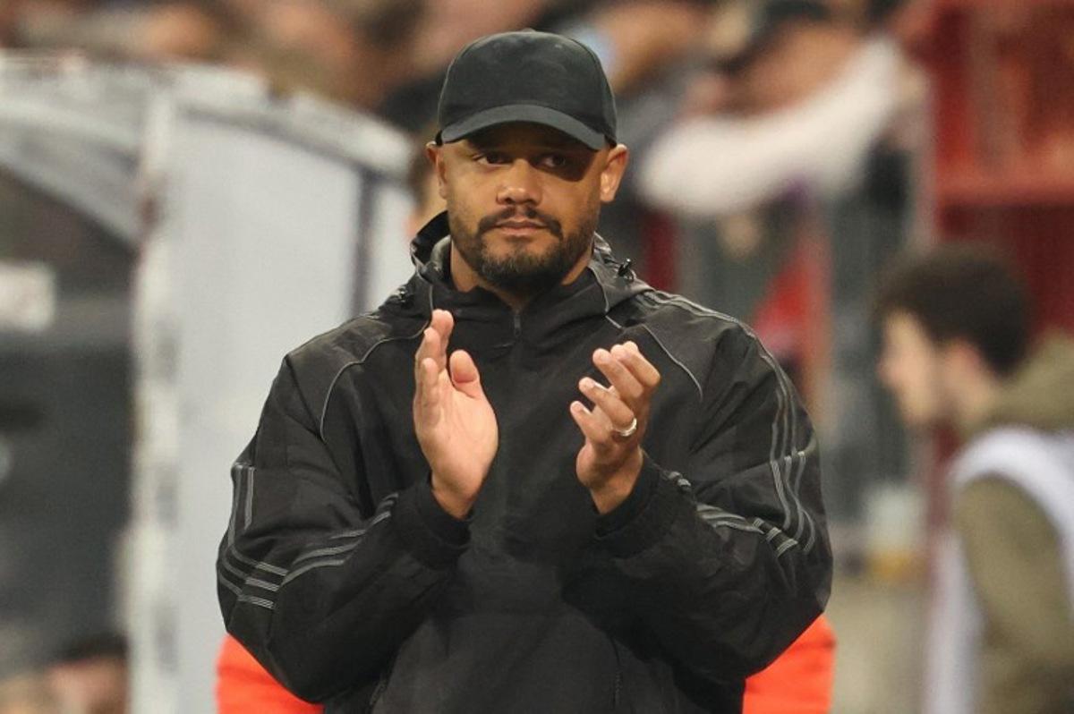 Bayern Munich's Belgian head coach Vincent Kompany reacts from the sidelines during the German first division Bundesliga football match between FC St Pauli and FC Bayern Munich in Hamburg, northern Germany, on April 11, 2026.  Ibo OT / AFP