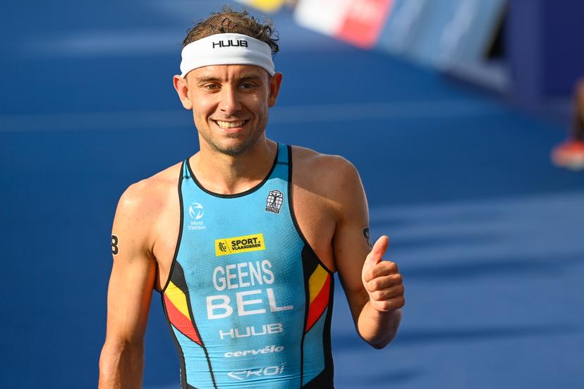 Belgian triathlete Jelle Geens crosses the finish line of the men Triathlon European Championships Munich 2022, in Munich, Germany, on Saturday 13 August 2022. The second edition of the European Championships takes place from 11 to 22 August and features nine sports. BELGA PHOTO ERIC LALMAND