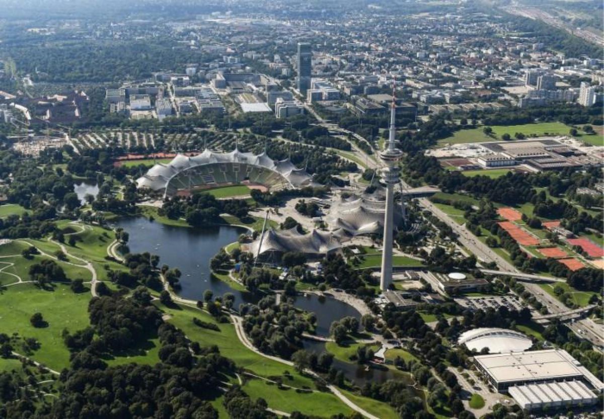 An aerial view shows Munich¿s Olympic stadium and tower   on September 5, 2021.  Tobias Schwarz / AFP