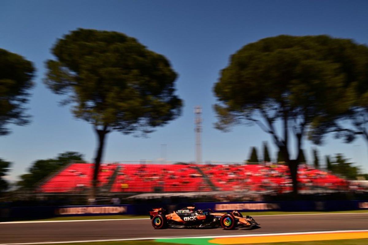 McLaren's Australian driver Oscar Piastri races during the first practice session for the 2025 Emilia Romagna Formula One Grand Prix at the Imola autodrome in Imola, on May 16, 2025.  Andrej ISAKOVIC / AFP