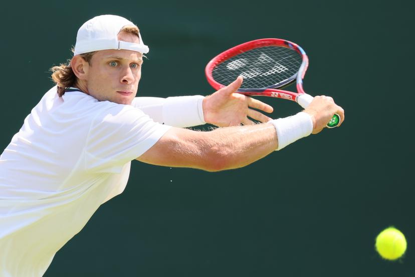 Belgian Zizou Bergs pictured in action during a tennis match against South African Harris, in the first round of the men's singles at the 2025 Wimbledon grand slam tournament, Monday 30 June 2025 at the All England Tennis Club, in South-West London, Britain. BELGA PHOTO BENOIT DOPPAGNE