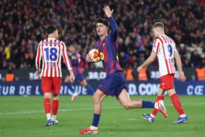 Barcelona's Spanish midfielder #22 Marc Bernal celebrates scoring his second goal during the Copa del Rey (King's Cup) semi final second leg football match between FC Barcelona and Club Atletico de Madrid at Camp Nou Stadium in Barcelona on March 3, 2026.   Josep LAGO / AFP