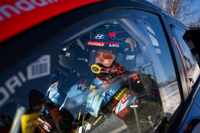 Thierry Neuville of Belgium is pictured in his Hyundai i20 N Rally1 prior to the start of the Sarsjoliden, 10th stage of Rally Sweden, second round of the FIA World Rally Championship on February 15, 2025 near Umea, Sweden.  Jonathan NACKSTRAND / AFP