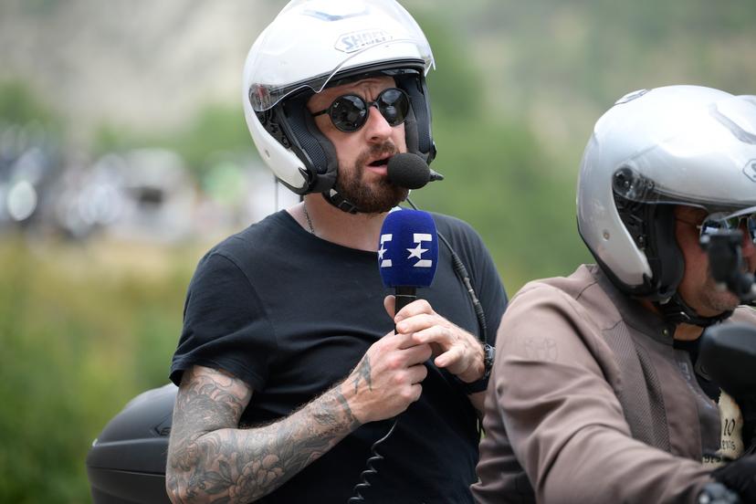 British former cyclist Sir Bradley Wiggins comments the race on a moto during stage 17 of the 106th edition of the Tour de France cycling race, from Pont du Gard to Gap (200 km), France, Wednesday 24 July 2019. This year's Tour de France starts in Brussels and takes place from July 6th to July 28th. BELGA PHOTO YORICK JANSENS