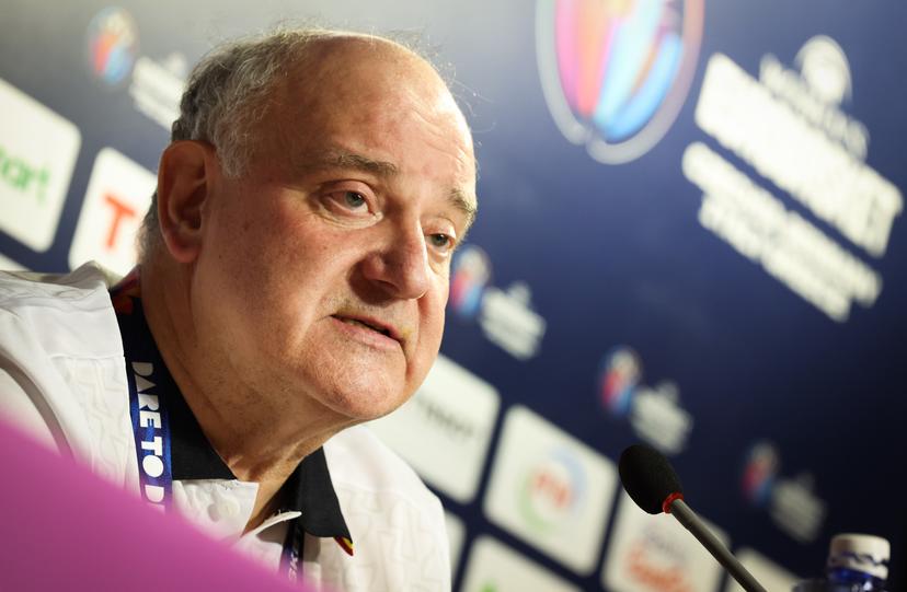 Belgium's general manager Koen Umans pictured during a press conference of Belgian national basketball team 'the Belgian Cats' on Saturday 28 June 2025 in Piraeus, Greece. The team is preparing for tomorrow's game against Spain, the finals of the FIBA Women's EuroBasket 2025. BELGA PHOTO VIRGINIE LEFOUR