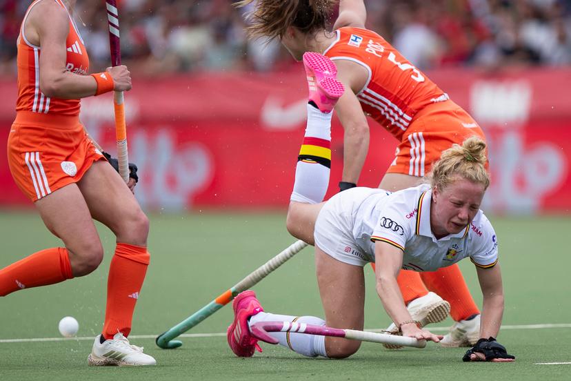Belgium's Michelle Struijk pictured in action during a hockey game between Belgian national team Red Panthers and The Netherlands, match 15/16 in the group stage of the 2025 women's FIH Pro League, Saturday 28 June 2025 in Antwerp. BELGA PHOTO KRISTOF VAN ACCOM