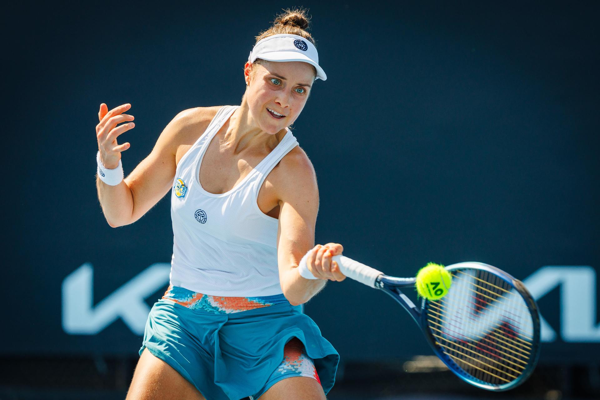 Belgian Marie Benoit pictured during a women's qualifying singles second round game between Belgian Marie Benoit and Polish Maja Chwalinska, at the 'Australian Open' Grand Slam tennis tournament, Wednesday 08 January 2025 in Melbourne Park, Melbourne, Australia. The 2025 edition of the Australian Grand Slam takes place from January 12th to January 26th. Benoit lost her second game 1-6, 6-3, 1-6. BELGA PHOTO PATRICK HAMILTON
