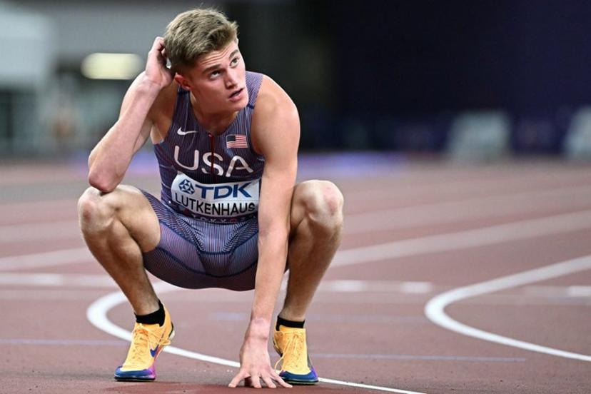 US' athlete Cooper Lutkenhaus reacts after competing in the men's 800m heats during the World Athletics Championships in Tokyo on September 16, 2025.  Jewel SAMAD / AFP