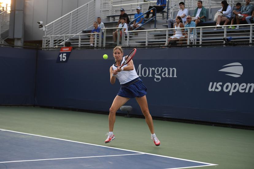 Magali Kempen pictured in action during a tennis match against Spanish Bolsova, in the Women's Qualifying Round at the 2023 US Open Grand Slam tennis tournament, at Flushing Meadow, New York City, USA, Tuesday 22 August 2023. BELGA PHOTO TONY BEHAR