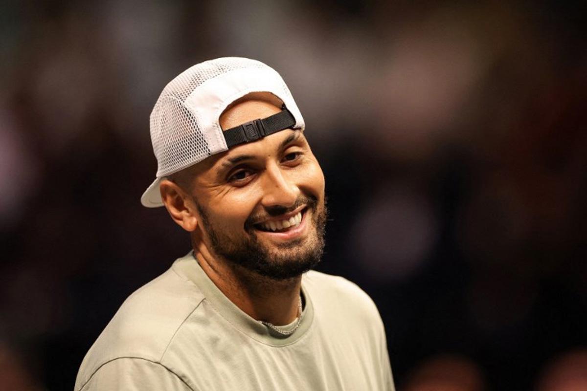 Australia's Nick Kyrgios reacts during his Battle of the Sexes exhibition tennis match against Belarus' Aryna Sabalenka in Dubai on December 28, 2025.   Amr Alfiky / POOL / AFP
