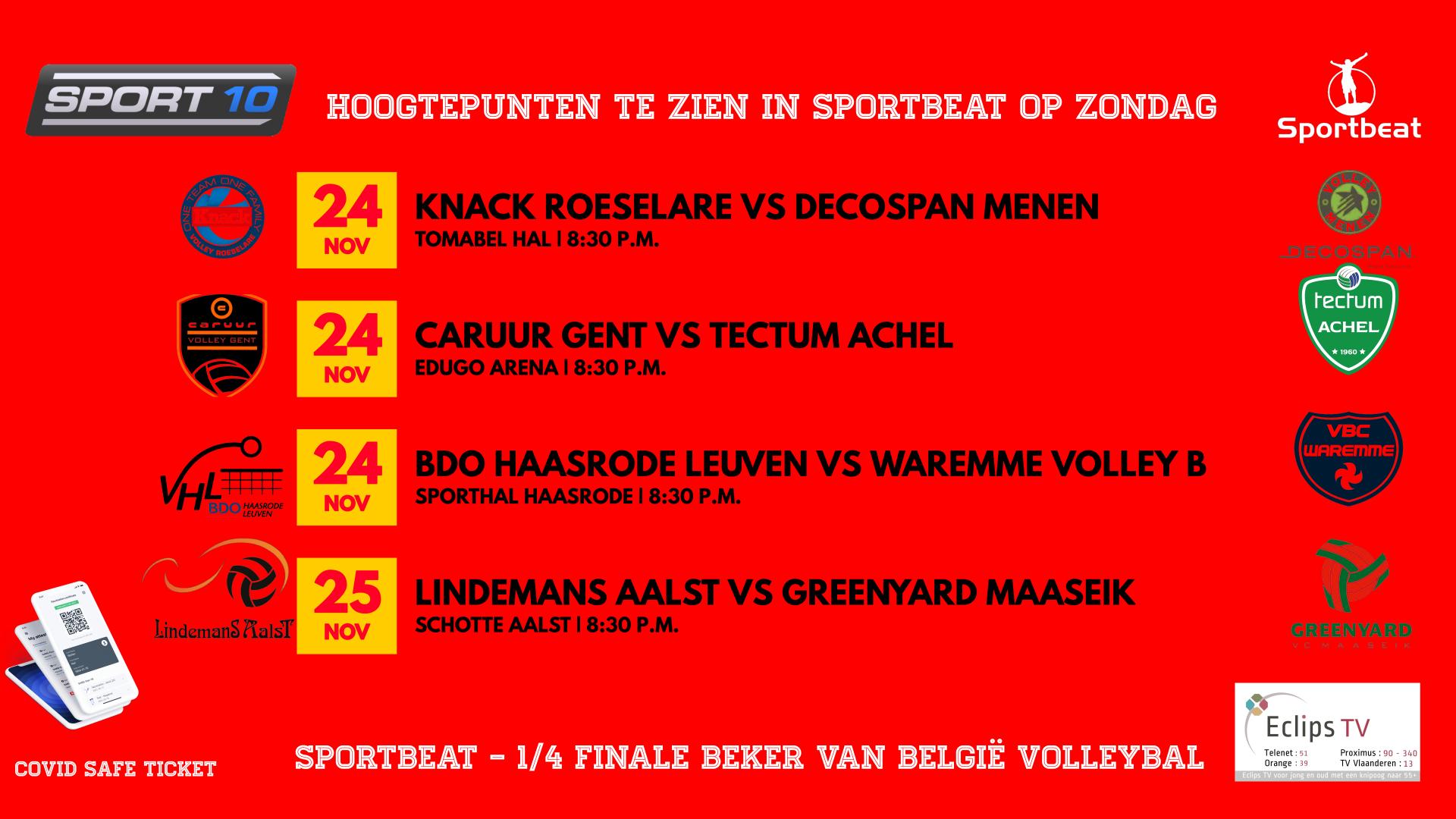 Vanavond kwartfinale Beker van België.