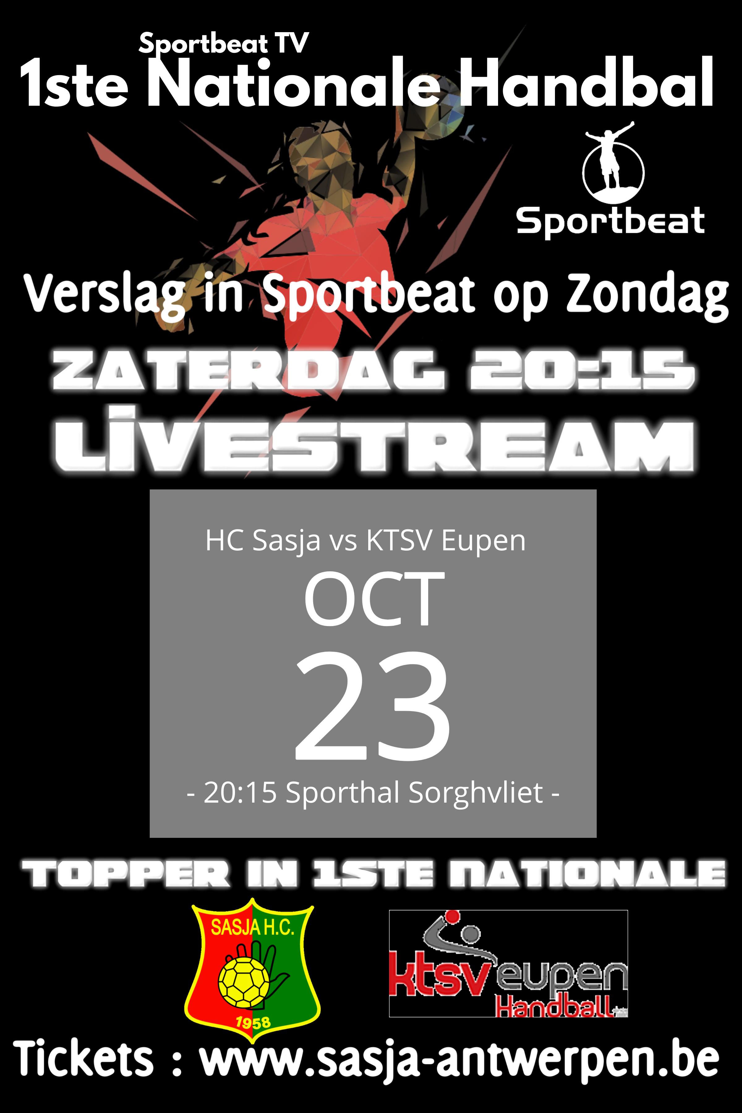 Verslag Sasja HC vs Eupen bekijk je hier terug...