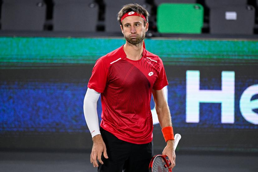 Belgian Sander Gille looks dejected during a double match between German pair Krawietz/Puetzand and Belgian Gille/ Vliegen, the third game between the Belgian team and Germany, in Group C of the group stage of the 2022 Davis Cup finals, Friday 16 September 2022, in Hamburg, Germany. Belgium will compete from 13 to 18 September against Australia, Germany and France in Group C. BELGA PHOTO LAURIE DIEFFEMBACQ