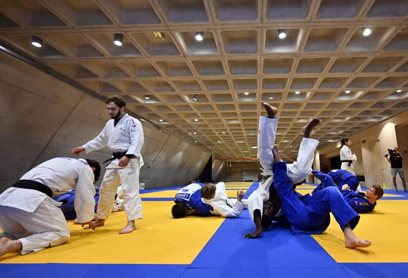 Belgian judoka pictured in action during a press moment of the Belgian selection for the upcoming European Championships judo, on Tuesday 15 April 2025 in Wilrijk. The euros are taking place in Podgorica, Montenegro from 23 to 27 April. BELGA PHOTO ERIC LALMAND