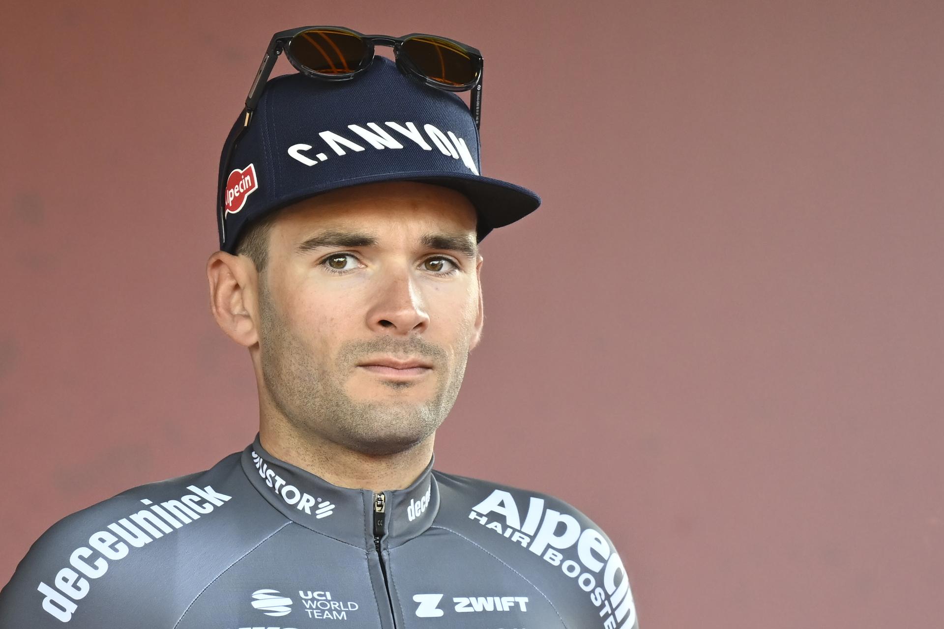 Belgian Gianni Vermeersch of Alpecin-Deceuninck and pictured during the team presentation for tomorrow's 'Strade Bianche' one day cycling race from and to Siena, Italy, . BELGA PHOTO DIRK WAEM